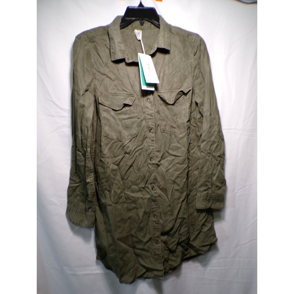H&M Denim Women's Olive Green Lyocell Utility Button Up Tunic Shirt US 8